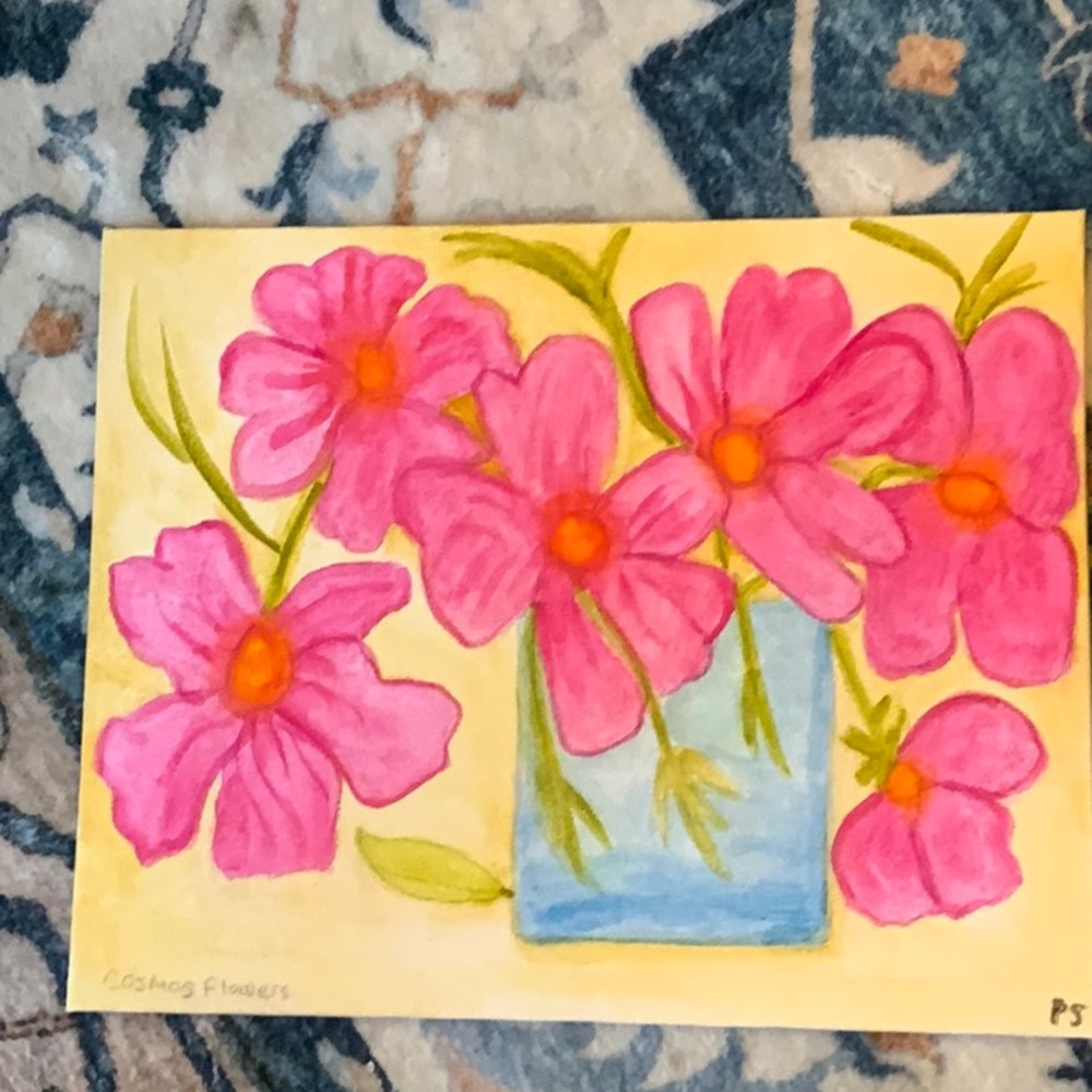 Pink Floral watercolor Painting on Canvas.